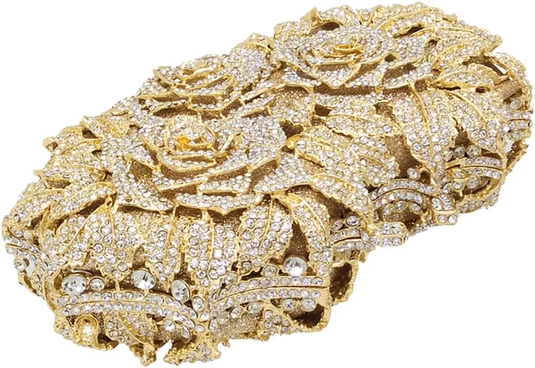 Rose Flower Crystal Purses Sparkly Rhinestone Evening Clutch for Women Wedding Party Cocktail Handbags