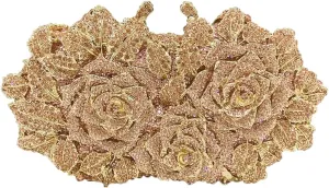Rose Flower Crystal Purses Sparkly Rhinestone Evening Clutch for Women Wedding Party Cocktail Handbags