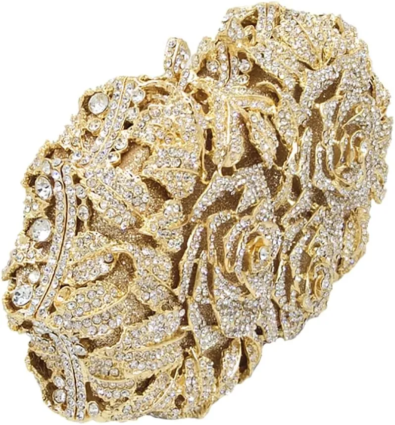 Rose Flower Crystal Purses Sparkly Rhinestone Evening Clutch for Women Wedding Party Cocktail Handbags