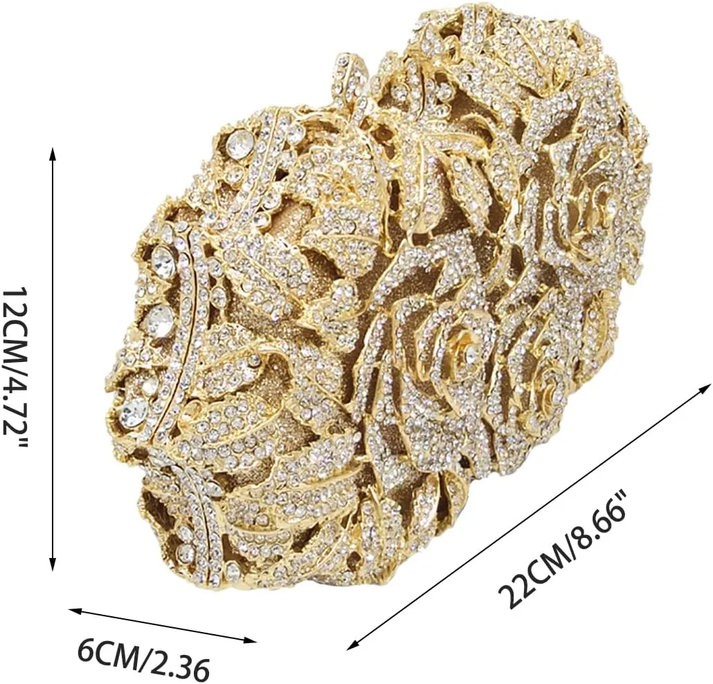 Rose Flower Crystal Purses Sparkly Rhinestone Evening Clutch for Women Wedding Party Cocktail Handbags