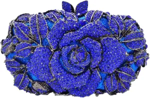 Rose Flower Crystal Purses Sparkly Rhinestone Evening Clutch for Women Wedding Party Cocktail Handbags
