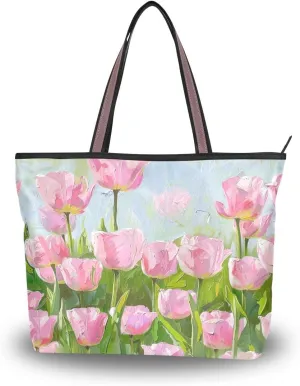 Row Of Tulips Shoulder Bags Large Handle Ladies Handbag