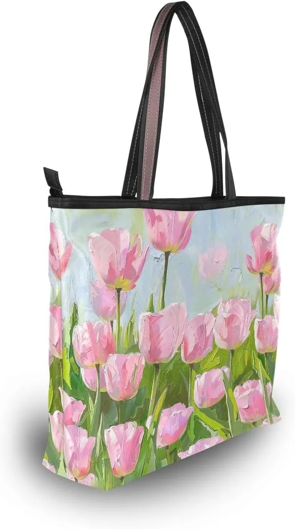 Row Of Tulips Shoulder Bags Large Handle Ladies Handbag