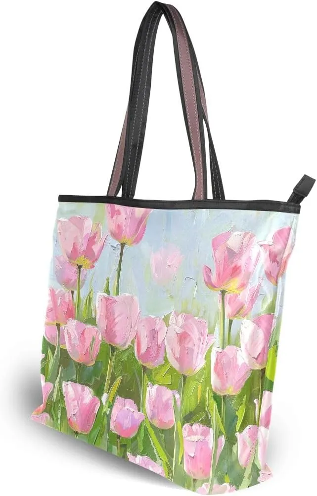 Row Of Tulips Shoulder Bags Large Handle Ladies Handbag