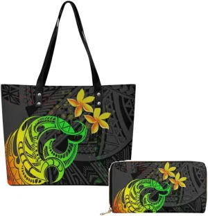 Samoa Tribal Floral Design Fashion Large Capacity Shoulder Bag 2 Piece Set Polynesian Women Leather Handbag And Purse