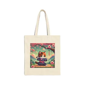 Samurai Kitten Cotton Canvas Tote Bag