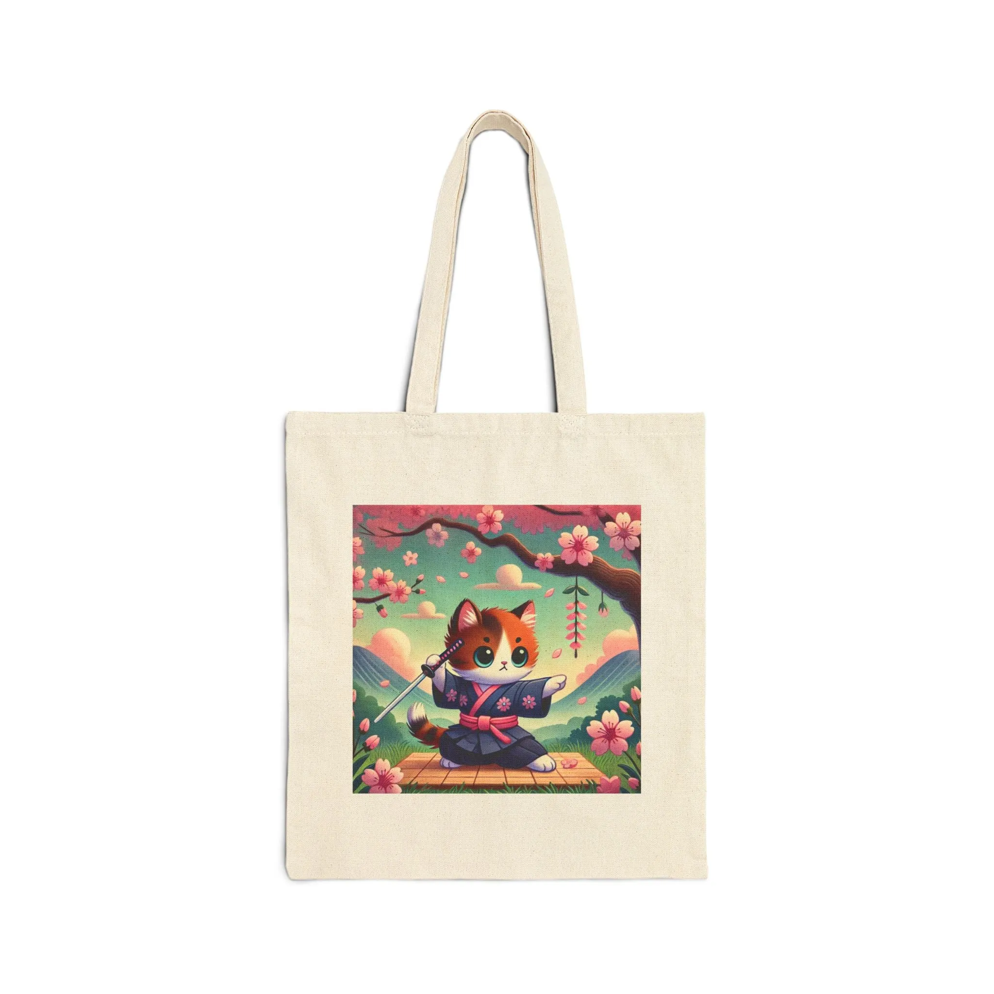Samurai Kitten Cotton Canvas Tote Bag
