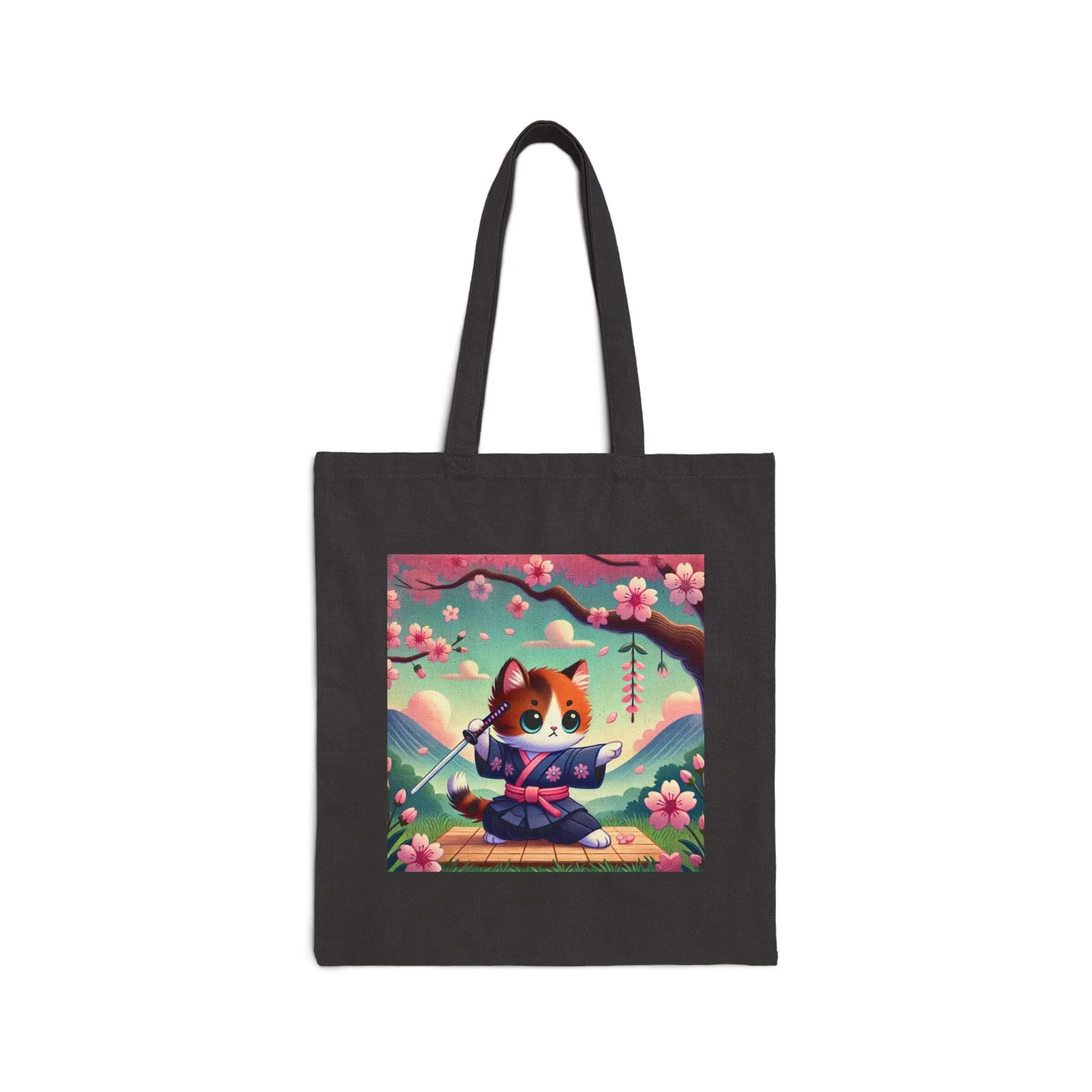 Samurai Kitten Cotton Canvas Tote Bag