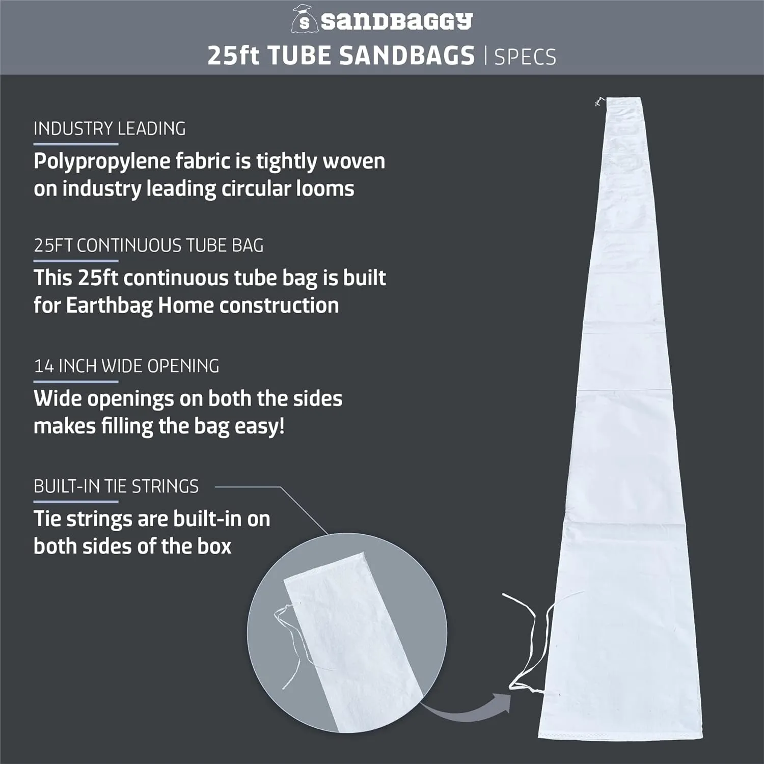 Sandbaggy 25 Ft Empty Tube Sandbags with UV Protection, Helps Build Earthbag Homes Faster, Protects Homes & Businesses from Flooding, Military Grade, Similar to SuperAdobe Bags