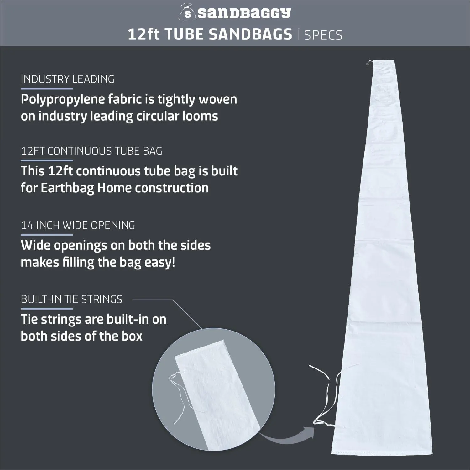 Sandbaggy Empty Tube Sandbags w/UV Protection | Helps Build Earthbag Homes Faster | Sandbag Protects Homes & Businesses from Flooding | Similar to SuperAdobe Bags