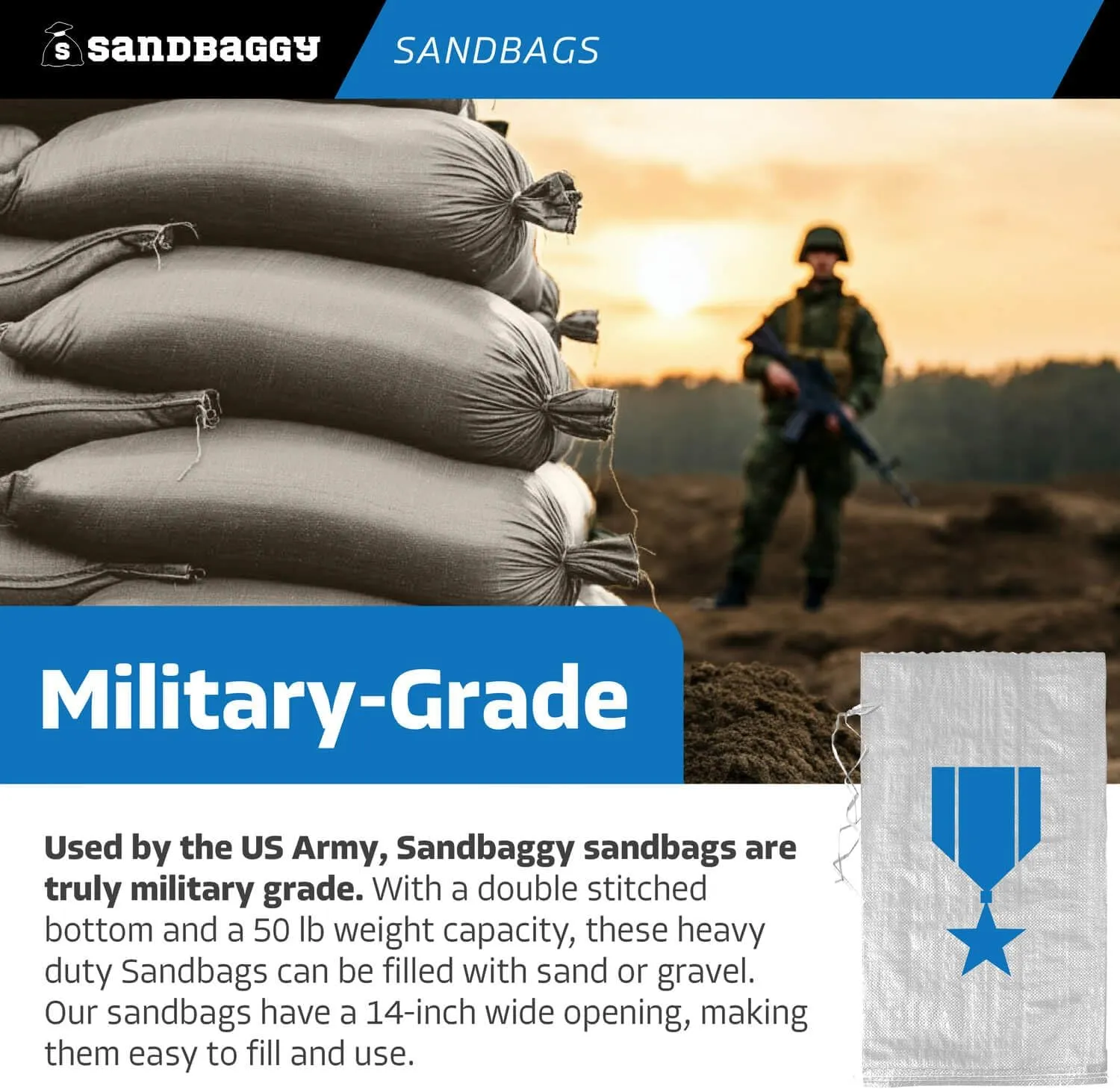 Sandbaggy Sandbags (14" x 26") | Military Grade | Protects Homes & Businesses from Flooding | Sand Bags Trusted by US Military & Forest Service