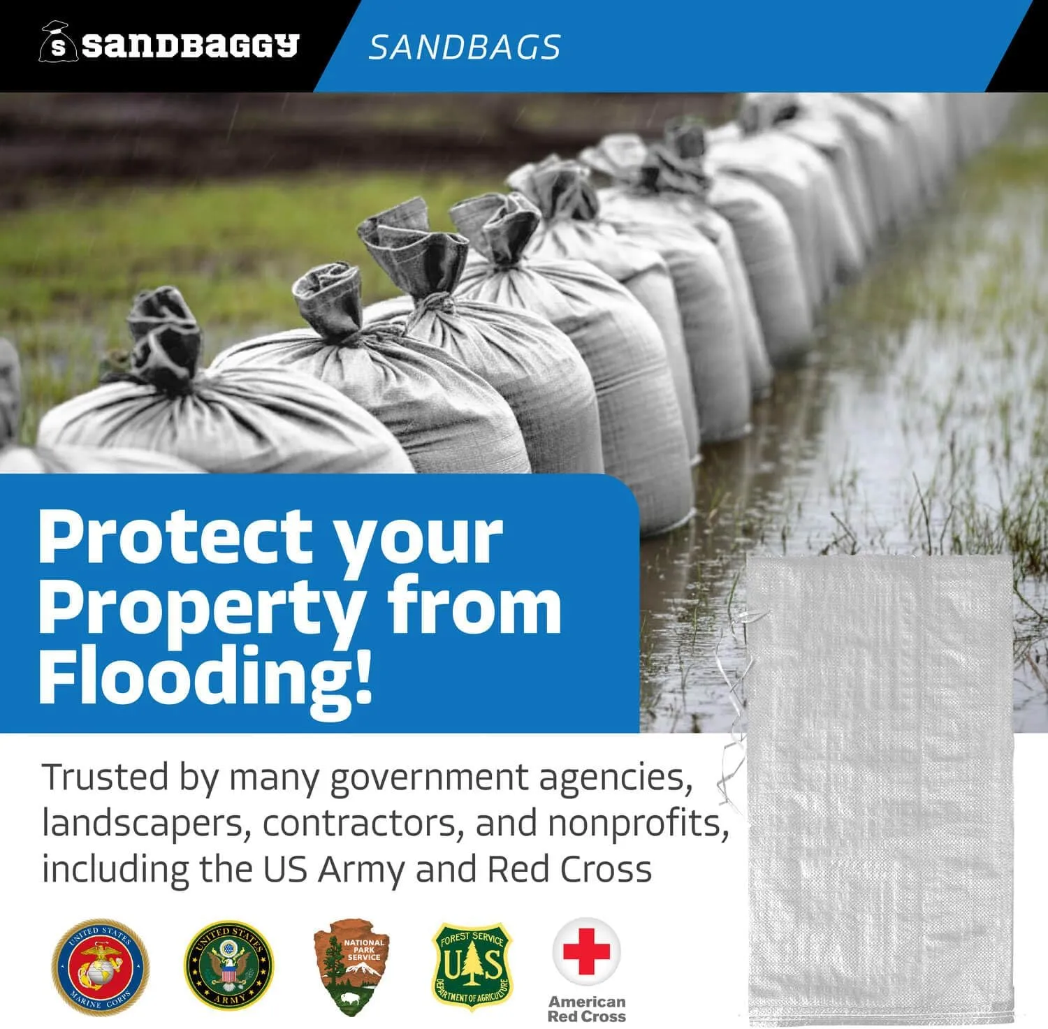 Sandbaggy Sandbags (14" x 26") | Military Grade | Protects Homes & Businesses from Flooding | Sand Bags Trusted by US Military & Forest Service