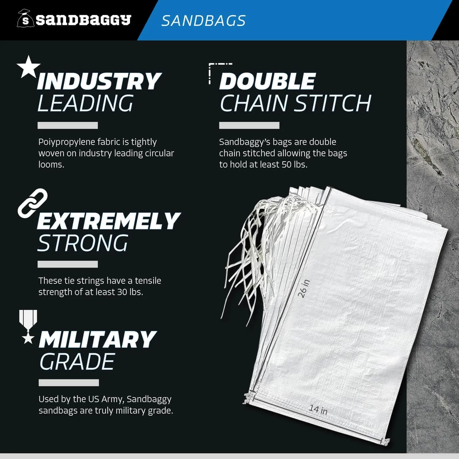 Sandbaggy Sandbags (14" x 26") | Military Grade | Protects Homes & Businesses from Flooding | Sand Bags Trusted by US Military & Forest Service
