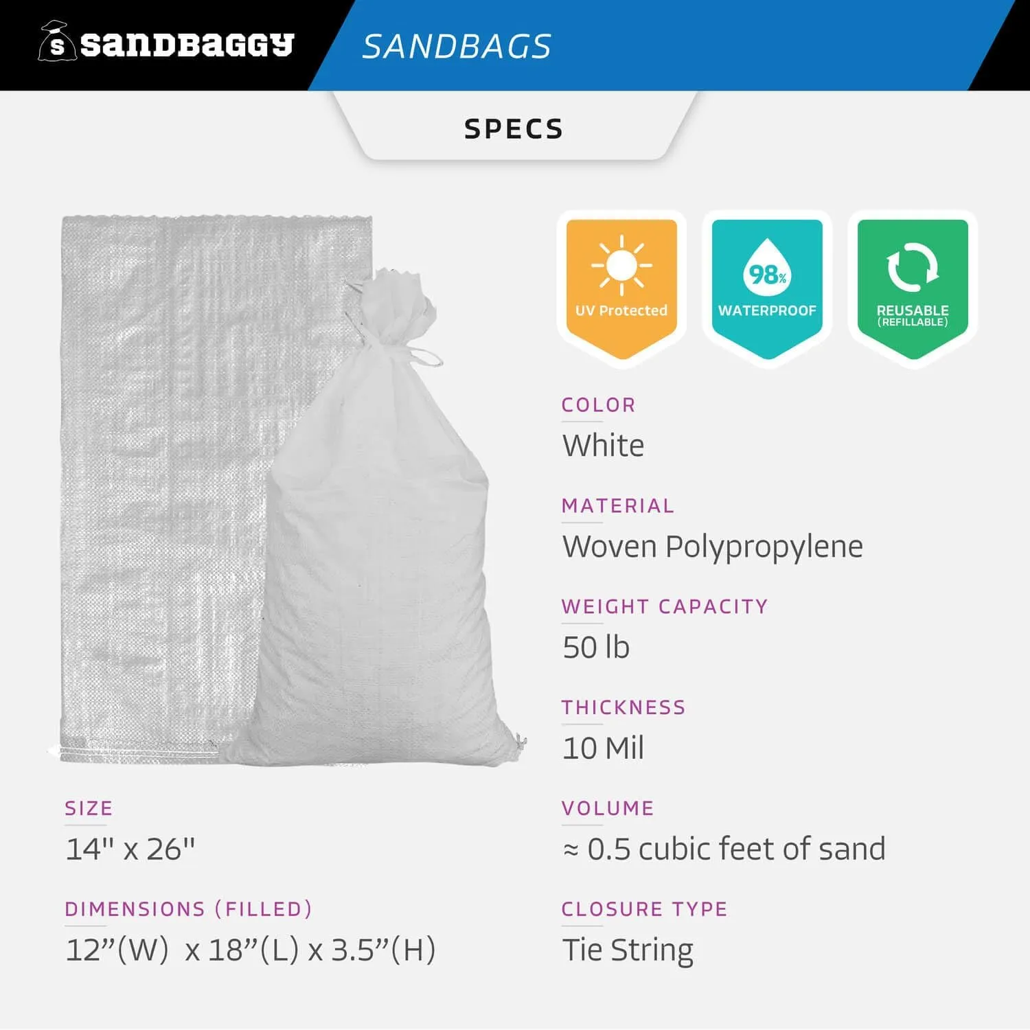 Sandbaggy Sandbags (14" x 26") | Military Grade | Protects Homes & Businesses from Flooding | Sand Bags Trusted by US Military & Forest Service