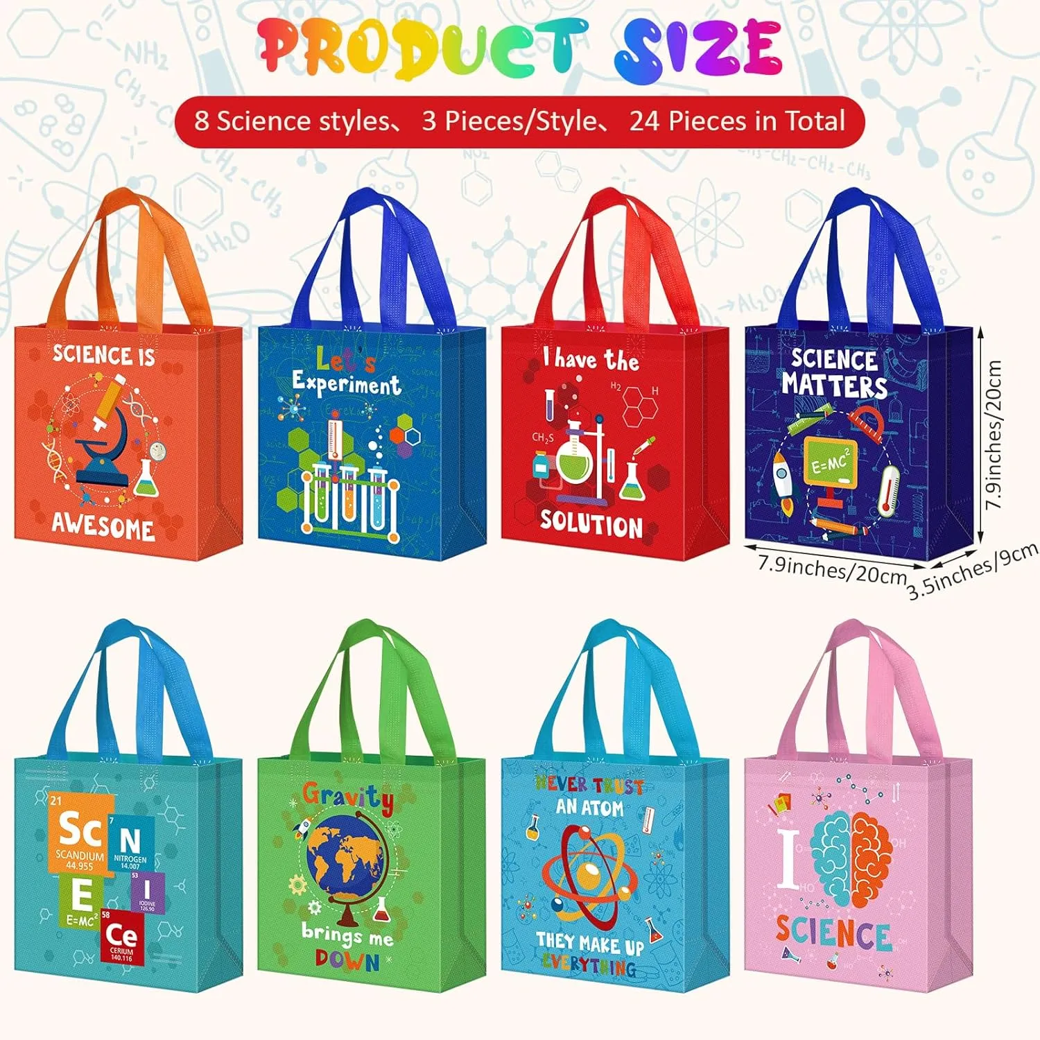 Sanwuta 24 Pcs Science Party Favor Bags Goodie Gift Treat Bag with Handles for Kids Students Party Supplies(Colorful)