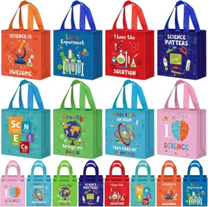 Sanwuta 24 Pcs Science Party Favor Bags Goodie Gift Treat Bag with Handles for Kids Students Party Supplies(Colorful)