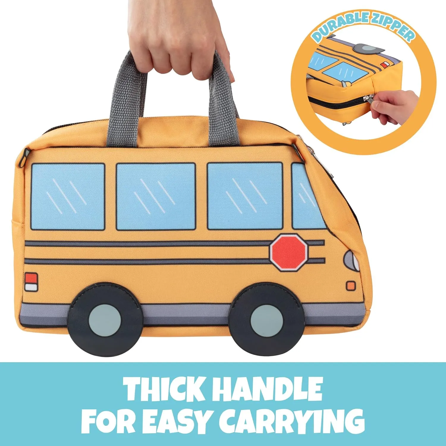 SCHOOL BUS Shaped Insulated Lunch Box- Keeps Food Hot or Cold For Hours- Reusable Bag Fits Ice Packs, Nesting Bento Containers, Thermoses Easily- Make Back to School Lunches Fun for Boys & Girls