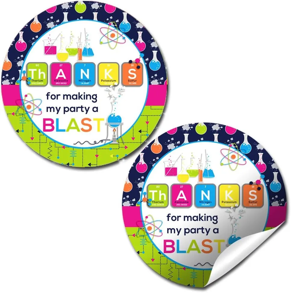 Science Birthday Party Sticker Labels, 40 2" Party Circle Stickers by AmandaCreation, Great for Party Favors, Envelope Seals & Goodie Bags