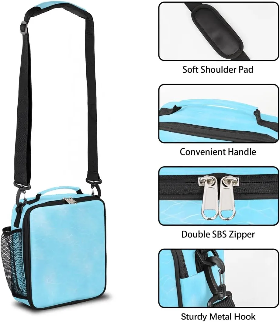 Sea Seawater Lunch Bag for Women/Men, Insulated Lunch Box with Adjustable Shoulder Strap, Zipper Lunch Tote Bag for Work Picnic Camping