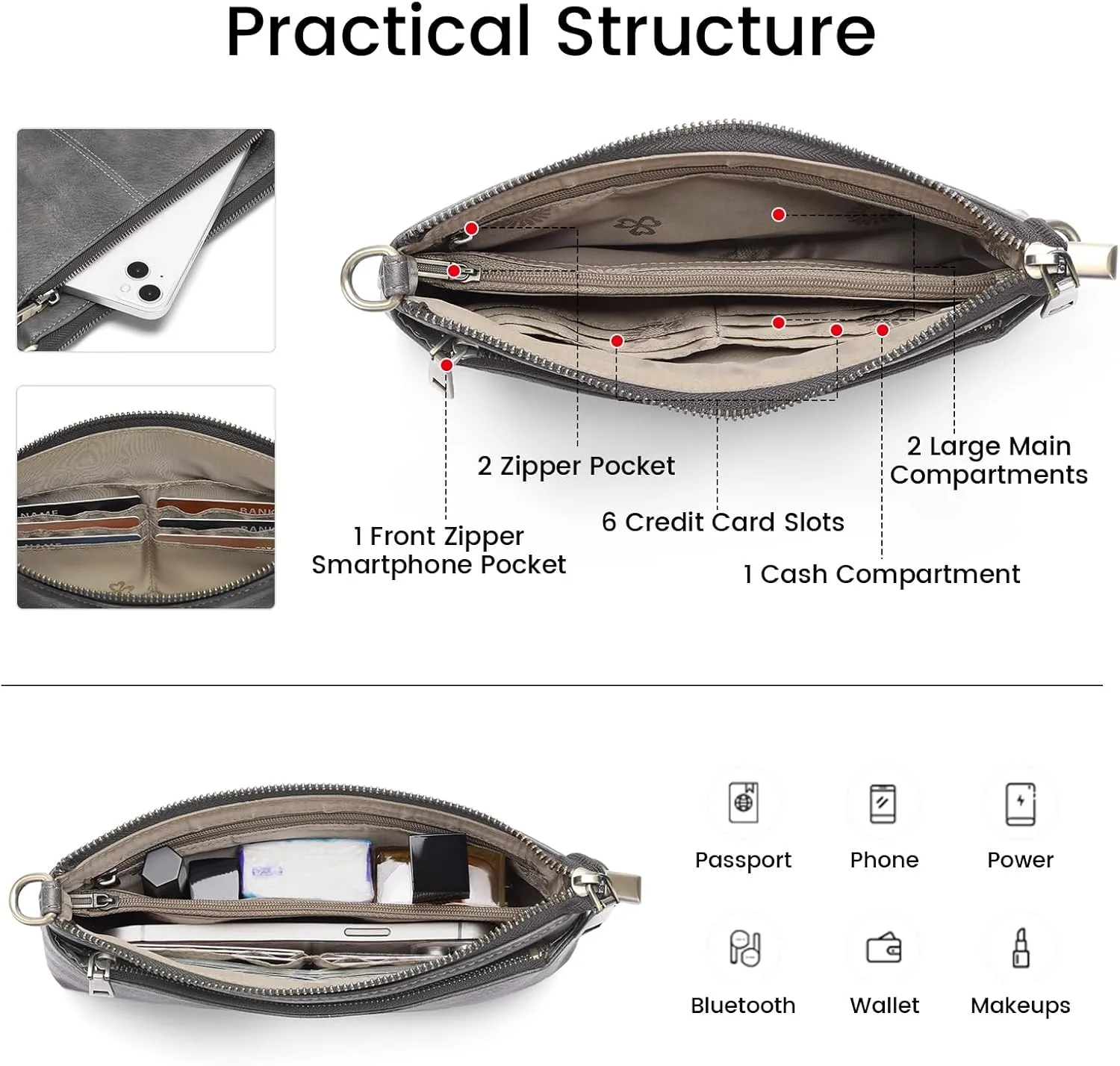 SENDEFN Leather Crossbody Bag for Women Small Clutch Purses Crossbody Shoulder Handbag Wallet Purses RIFD Card Slots