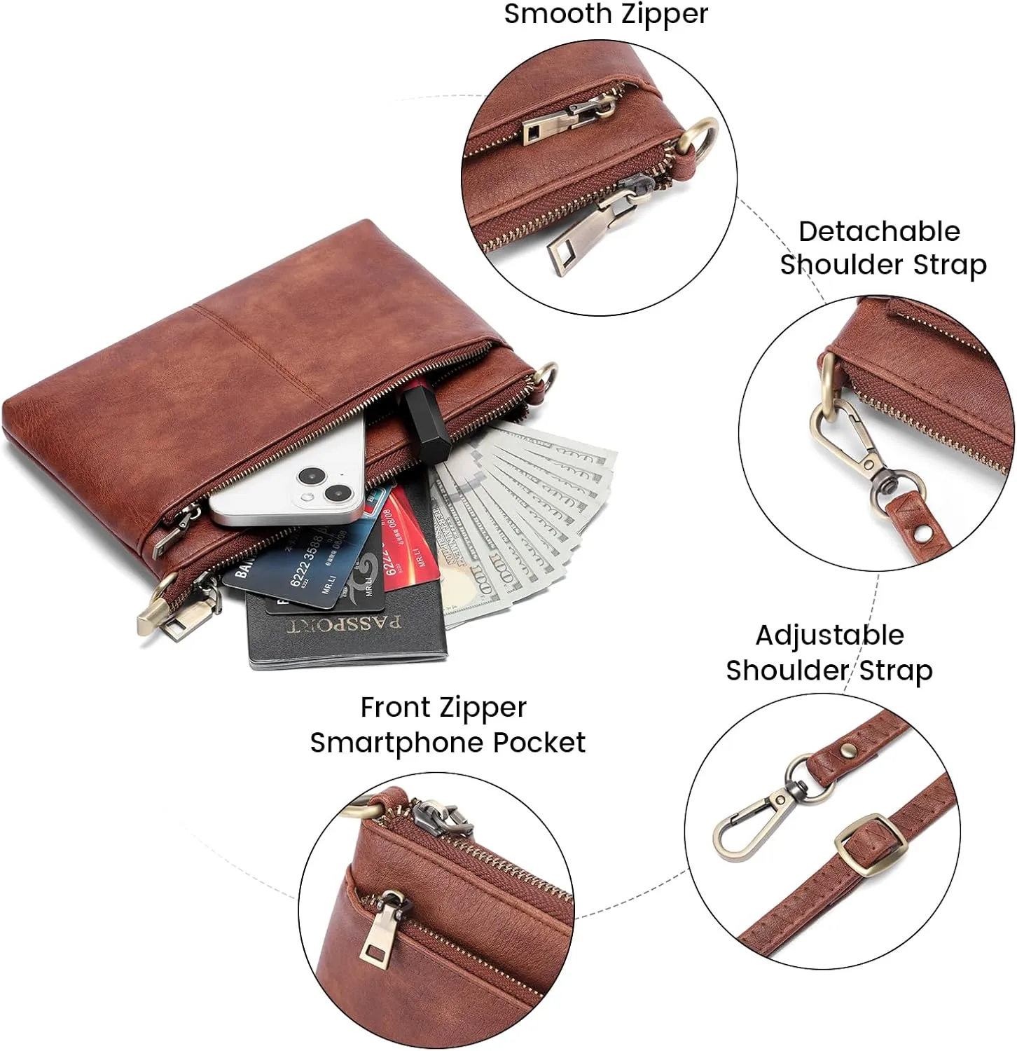SENDEFN Leather Crossbody Bag for Women Small Clutch Purses Crossbody Shoulder Handbag Wallet Purses RIFD Card Slots