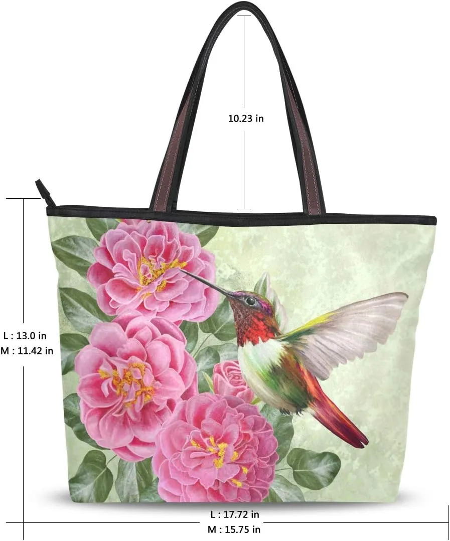 senya Red Roses And Hummingbirds Shoulder Bags Large Handle Ladies Handbag