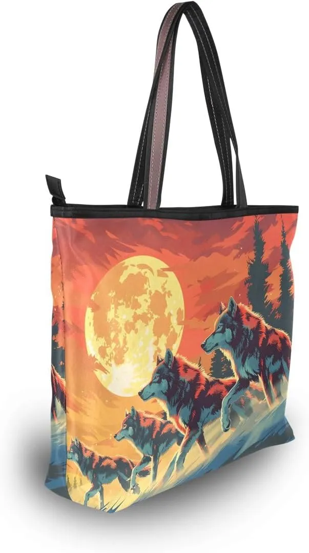 senya Running Wolves Downhill Shoulder Bags Large Handle Ladies Handbag