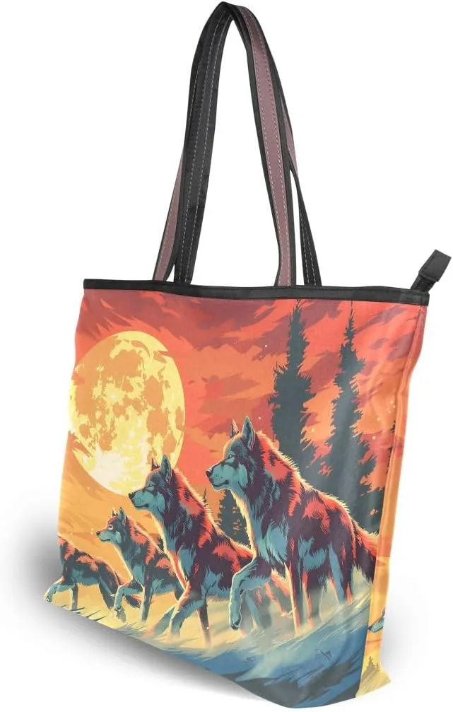 senya Running Wolves Downhill Shoulder Bags Large Handle Ladies Handbag