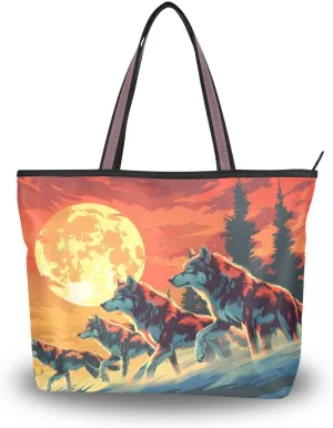 senya Running Wolves Downhill Shoulder Bags Large Handle Ladies Handbag