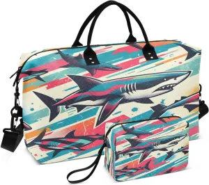 senya Travel Duffle Bag Weekender Bags Overnight Bag with Toiletry Bag Gym Duffel Bag Colorful Sketch Sharks for Travel Business Trips Sport