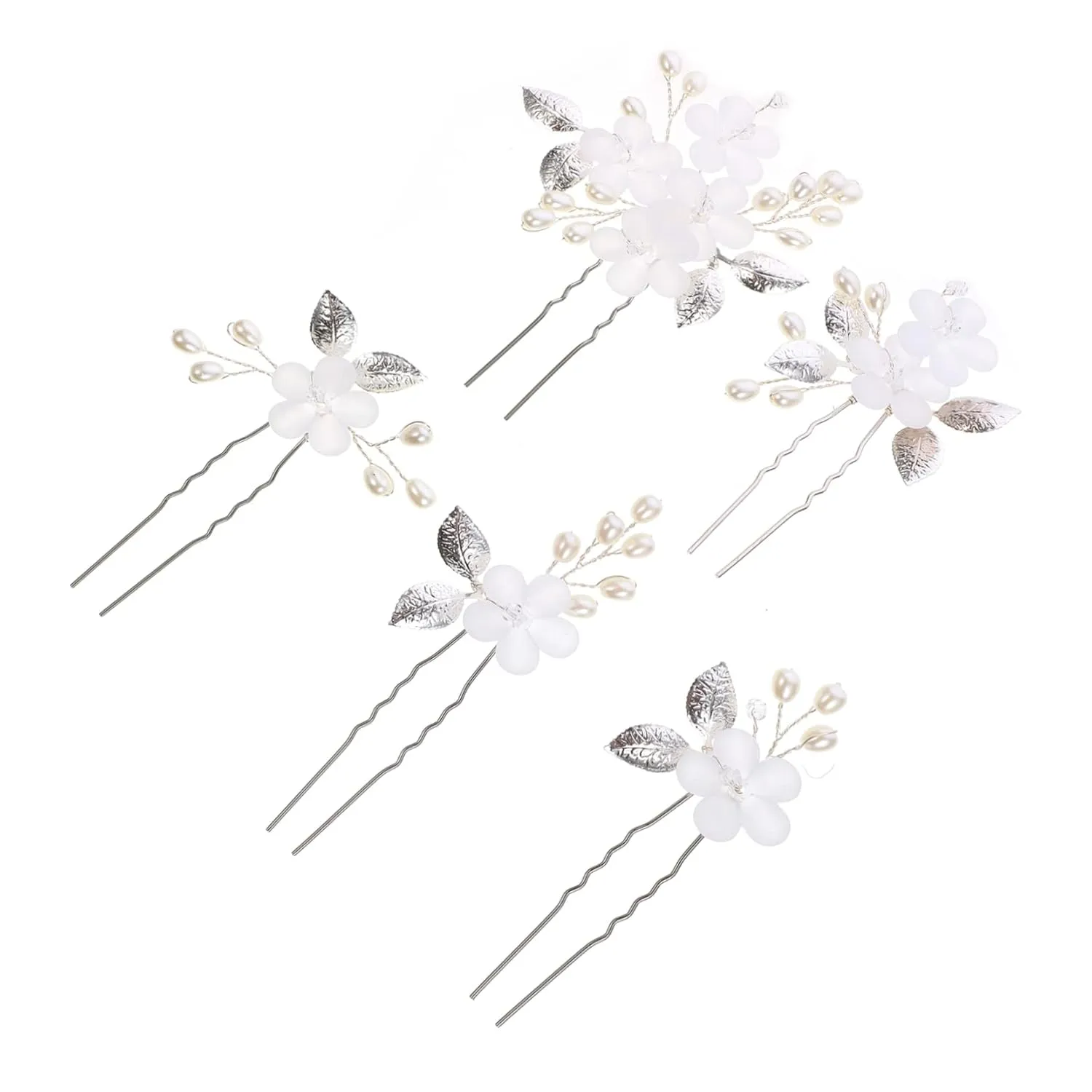 Set of 5 Pearl Flower Leaf Hairpins Zinc Alloy Abs Resin for Wedding Party and Daily Use Accessories