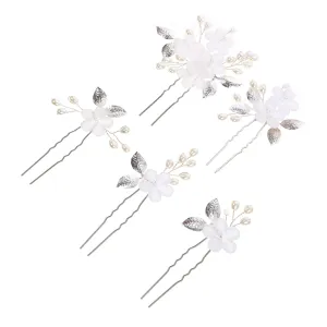 Set of 5 Pearl Flower Leaf Hairpins Zinc Alloy Abs Resin for Wedding Party and Daily Use Accessories