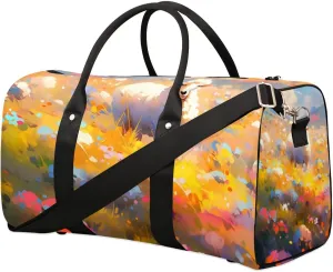 Sheep Colorful Flowers Travel Duffel bag for Men Women Weekender Overnight Bag Gym Bag Carry On Luggage Bags for Yoga Workout Sports