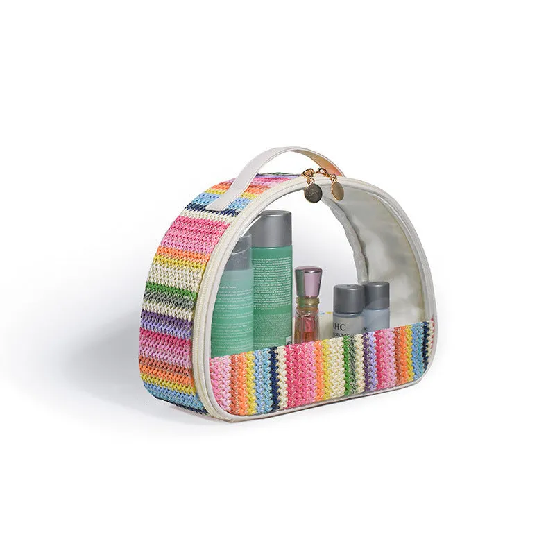 Shockproof Bag Bag Woven Rainbow Transparent Woven PVC Waterproof Storage Toiletries Straw Semicircle Cosmetic Countdown deal