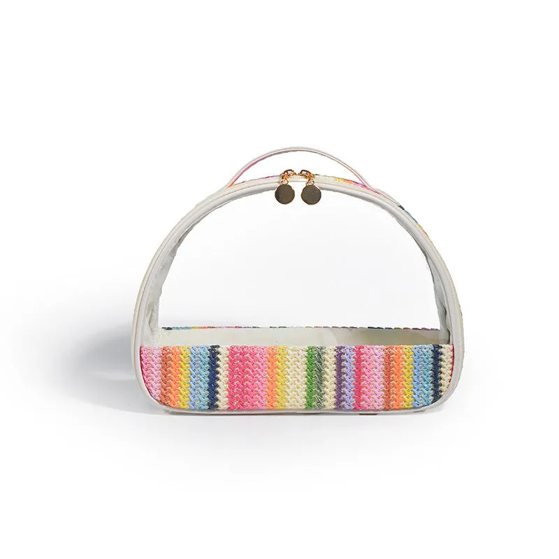 Shockproof Bag Bag Woven Rainbow Transparent Woven PVC Waterproof Storage Toiletries Straw Semicircle Cosmetic Countdown deal