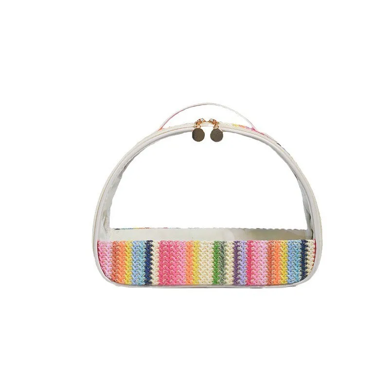 Shockproof Bag Bag Woven Rainbow Transparent Woven PVC Waterproof Storage Toiletries Straw Semicircle Cosmetic Countdown deal