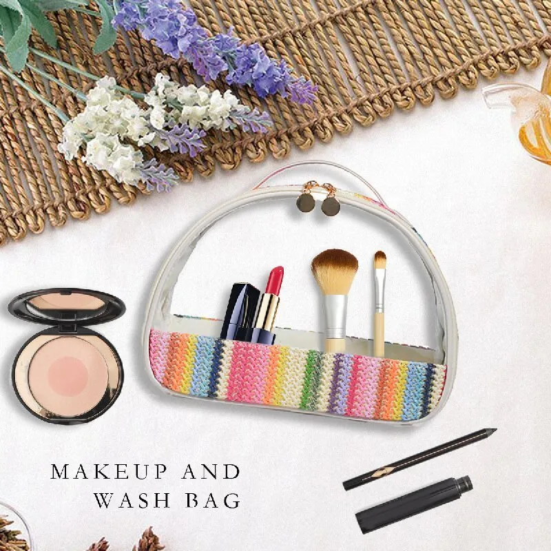 Shockproof Bag Bag Woven Rainbow Transparent Woven PVC Waterproof Storage Toiletries Straw Semicircle Cosmetic Countdown deal
