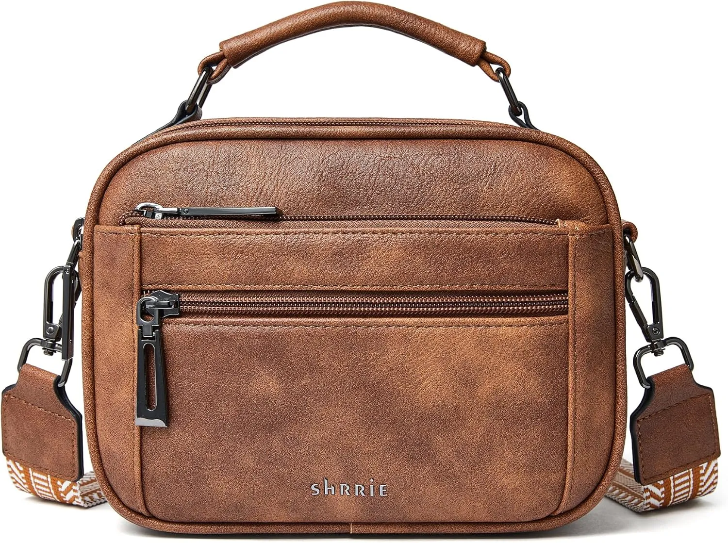 Shrrie Quilted Crossbody Bags for Women - Vegan Leather Crossbody Purses Triple Pocket Small Purses for Women Wide Strap