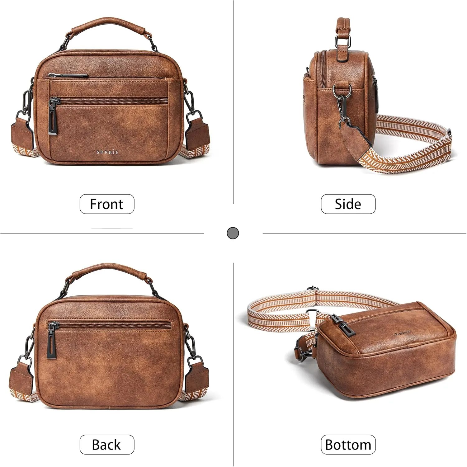 Shrrie Quilted Crossbody Bags for Women - Vegan Leather Crossbody Purses Triple Pocket Small Purses for Women Wide Strap