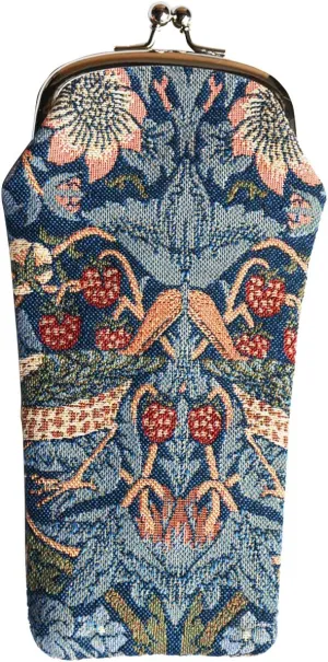 Signare Tapestry Glasses Case for Women Eyeglass Pouch With Blue Floral William Morris Strawberry Thief Design (GPCH-STBL)