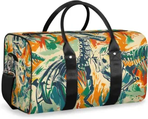 Skeleton Dinosaurs Travel Duffle Bag for Women Men Gym Duffel Foldable Bag Waterproof Weekender Colorful Historic Duffle Tote