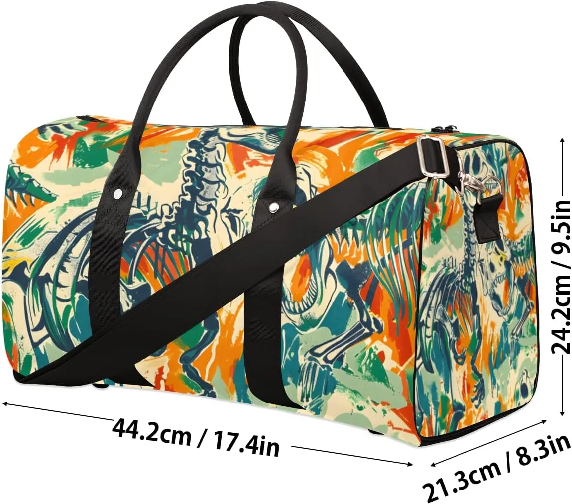 Skeleton Dinosaurs Travel Duffle Bag for Women Men Gym Duffel Foldable Bag Waterproof Weekender Colorful Historic Duffle Tote