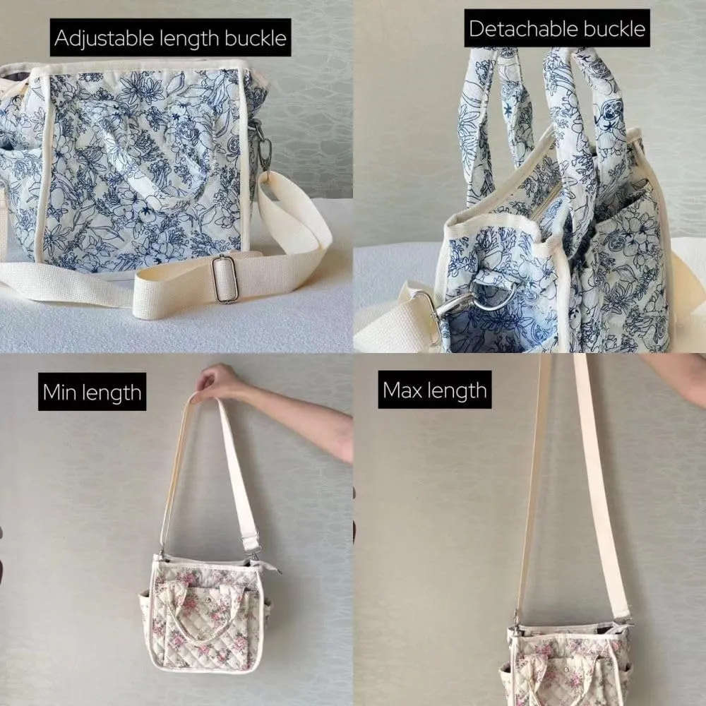 Small Floral Quilted Tote Bag for Women, Cute Crossbody Shoulder Purse with Pockets, Everyday Handbags