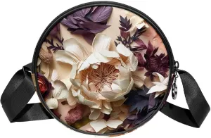 Small Round Crossbody Bags Shoulder Handbags, Floral Botany