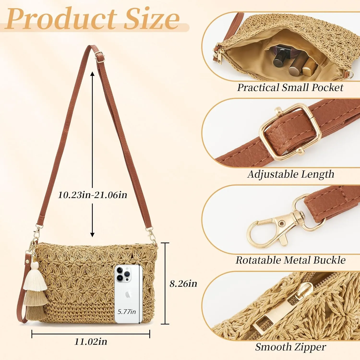 Small Straw Purse for Women Summer Clutch Purses Beach Woven Envelope Bag Raffia Shoulder,Straw Crossbody Bag boho