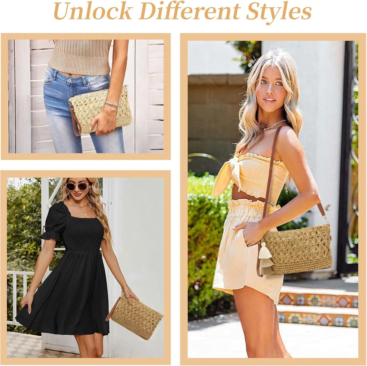 Small Straw Purse for Women Summer Clutch Purses Beach Woven Envelope Bag Raffia Shoulder,Straw Crossbody Bag boho