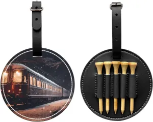 Snowy Night Railway Train Black Golf tee Storage Bag - Easy to Carry Around and More efficient in Playing Golf