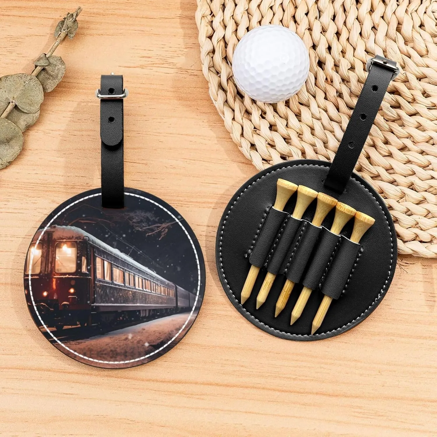 Snowy Night Railway Train Black Golf tee Storage Bag - Easy to Carry Around and More efficient in Playing Golf