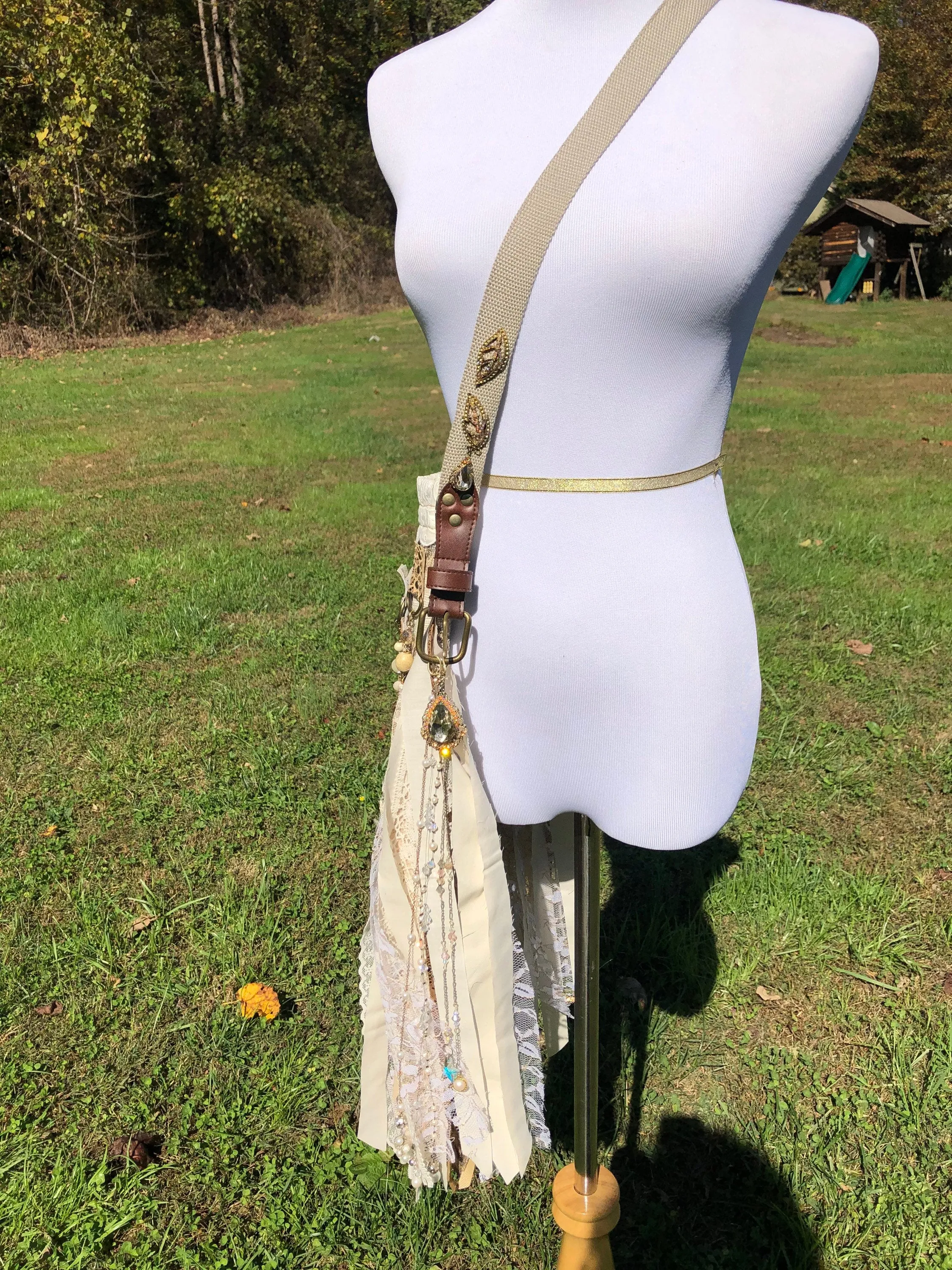 Sparkling Earthy Goddess Bag, Ultimate Festival Fringe Bag, A Hippie Handbag with Boho Chic Embellishments.
