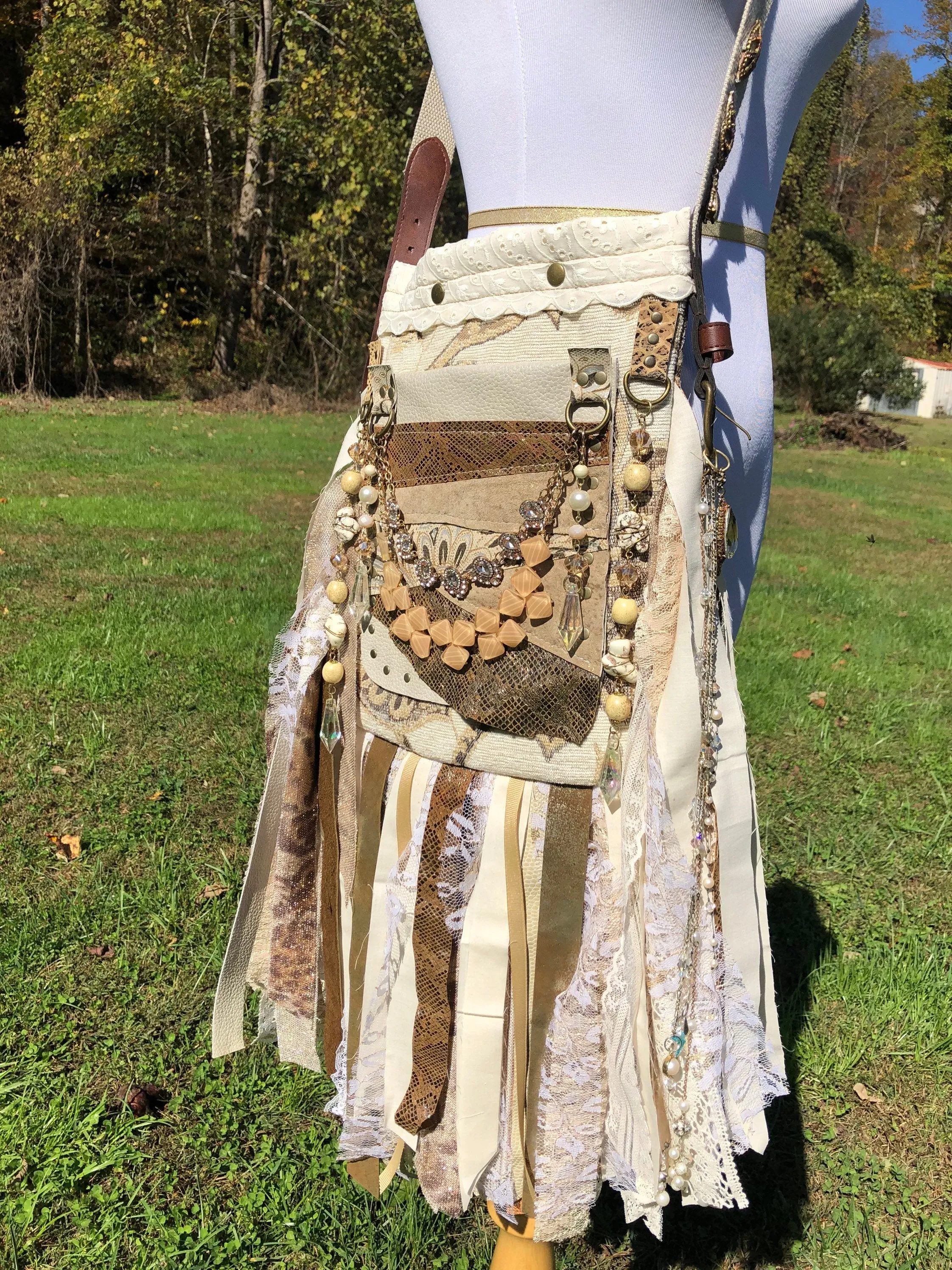 Sparkling Earthy Goddess Bag, Ultimate Festival Fringe Bag, A Hippie Handbag with Boho Chic Embellishments.